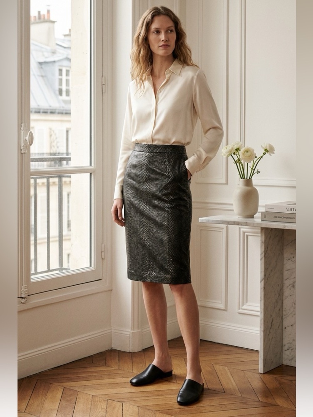 Denier Leather Snakeskin Pencil Skirt  | Mob Wife | Size 6